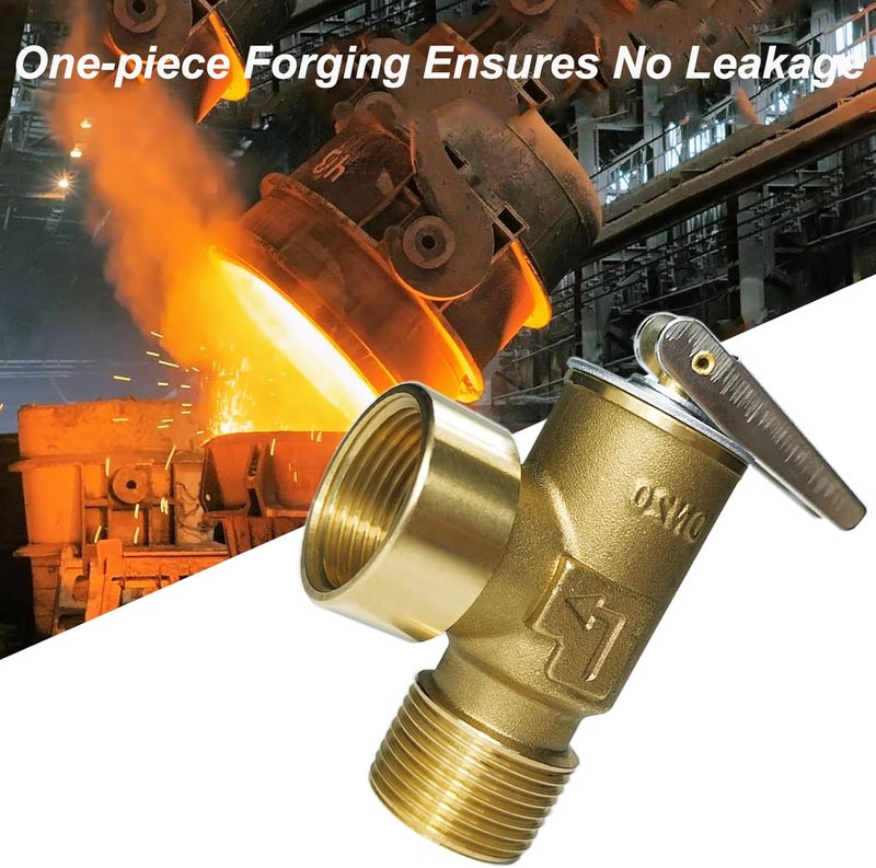 LECLOC صمام تخفيف ضغط سخان الماء 150 PSI بوصة 3/4" NPT، أقصى إدخال 510,000 BTU/h، جسم نحاسي سميك مع صمام تخفيف ضغط من الفولاذ المقاوم للصدأ - Image 2